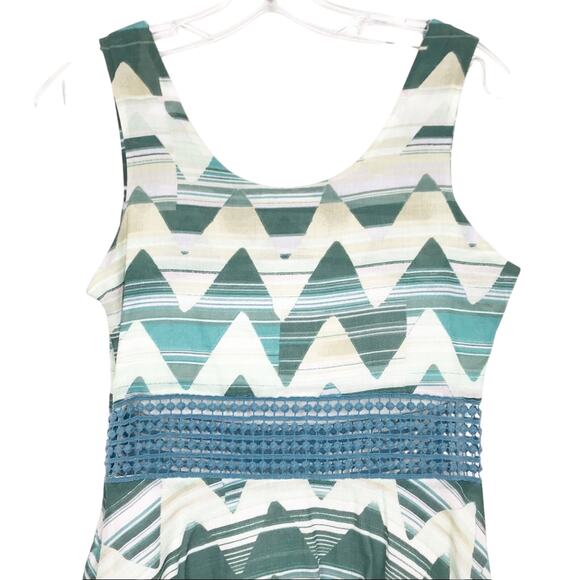 Jack Green Green Chevron Fit and Flare Sleeveless Dress Sz 2 - Picture 6 of 9
